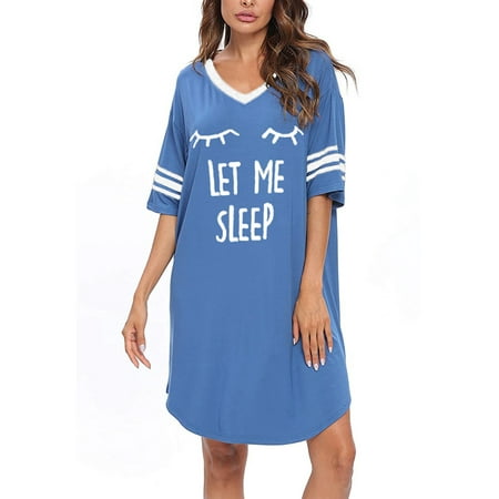 

Remikst Women’s Sleep Shirts Short Sleeve Cotton Sleep Wear Novelty Night Shirts V Neck Oversized Nightgowns Pajamas Cute Printed Nightdress