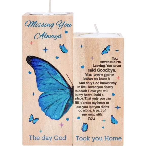 to Father Personalized Tealight Candle Holder Missing You Funeral Poems Theme Wooden Candle Holder Butterfly Pattern Tea Light Candle Holder Set with Tealights for Memorial Gifts