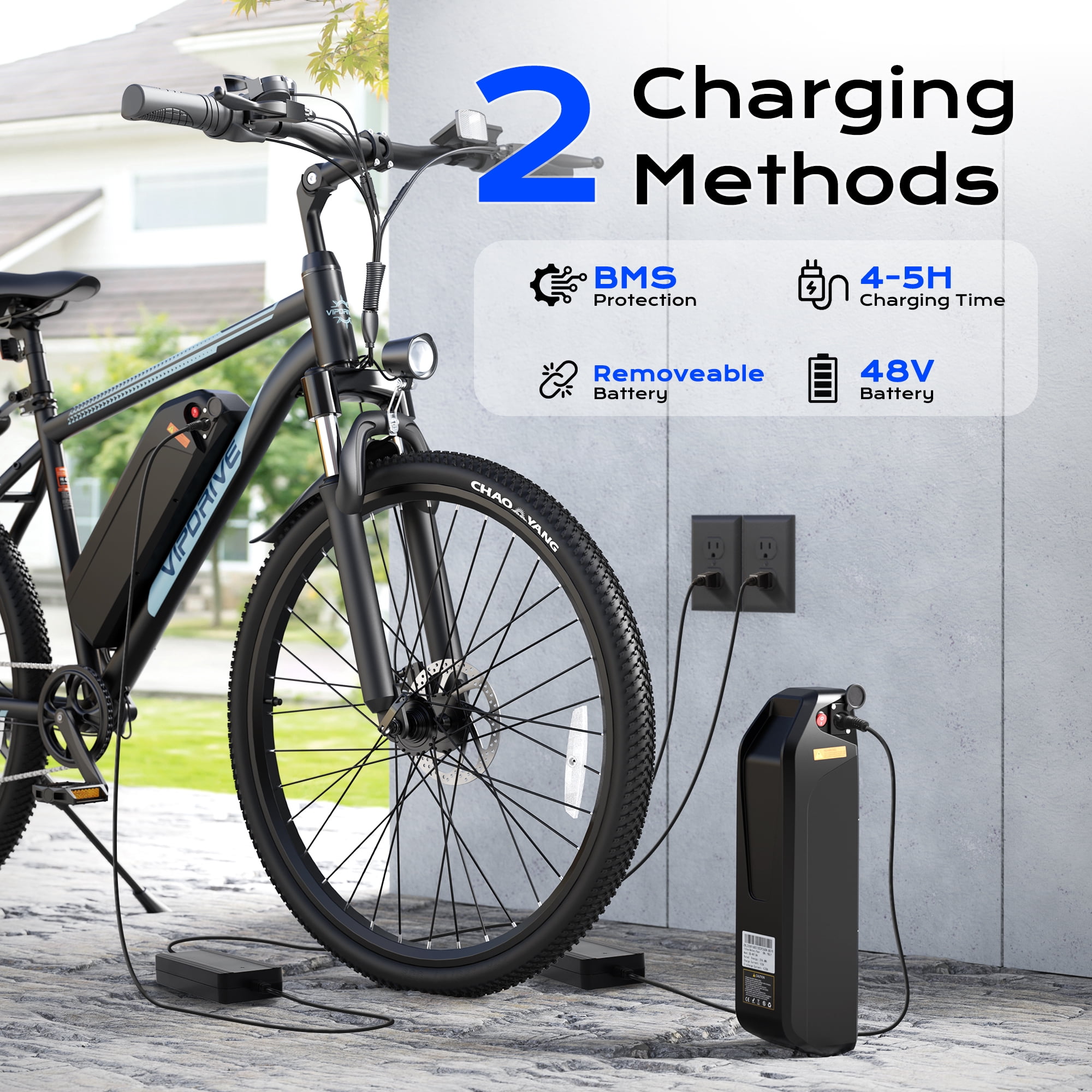 VIPDRIVE Electric Bike for Adults 26", 750W Peak Ebike, 48V 7.8AH Removable Battery，Up to 40 Miles 20MPH Electric Mountain Bike，Front Fork Suspension，7-Speed Shimano Gears，UL2849