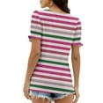 thumbnail image 6 of Scyoekwg Short Sleeve Shirts for Women Summer Casual Ruffle Trim Sleeve Square Neck T Shirts Loose Striped Blouses (Hot Pink,L), 6 of 7