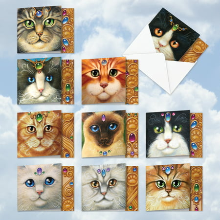MQ4602OCB-B1x10 Fancy Felines: 10 Assorted Square-Top, All Occasions Notecards 0 with Envelopes by The Best Card