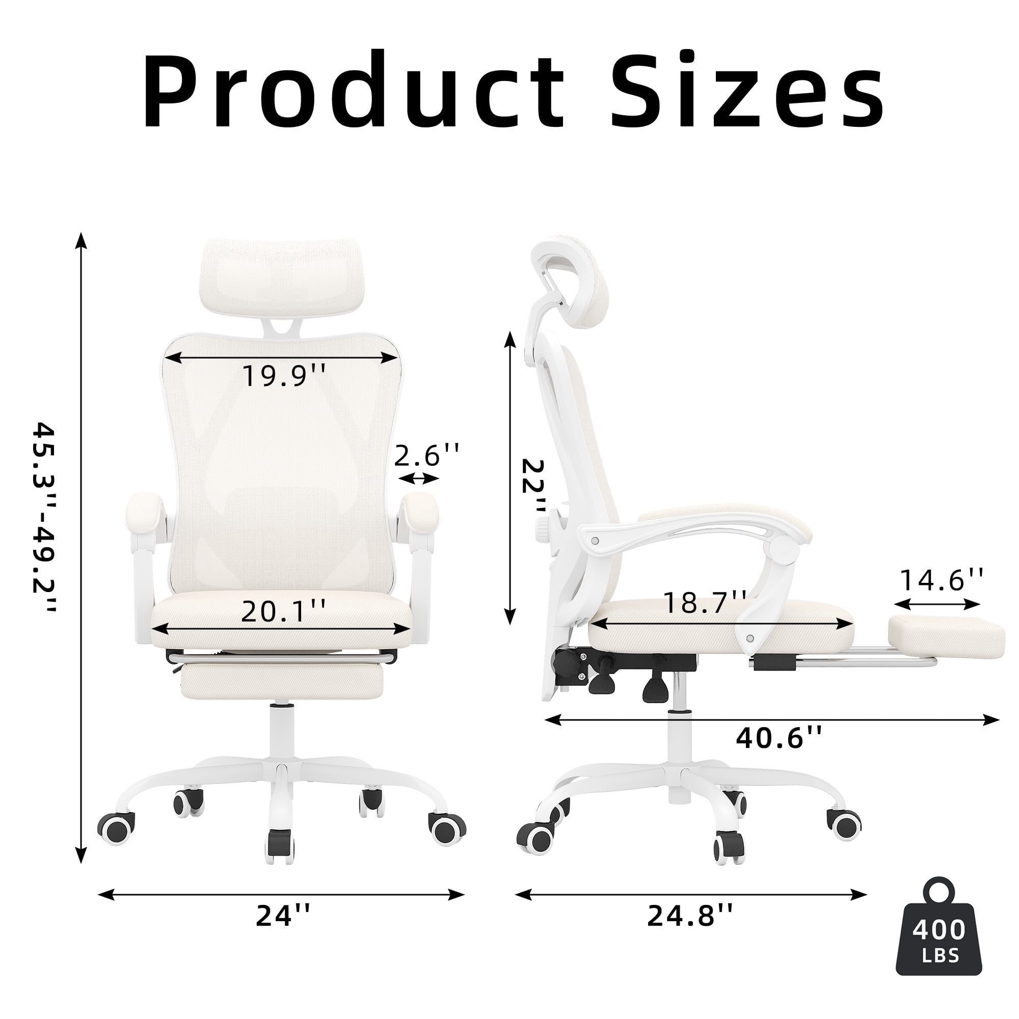 MAYEERTY Ergonomic Mesh Office Chair with Headrest, Lumbar Support, Footrest for Home Office Study, Beige