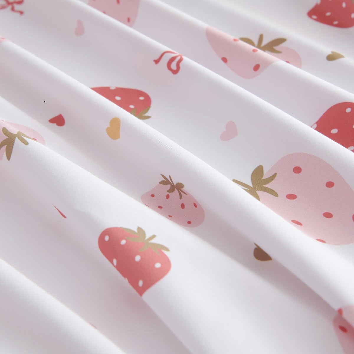 2 Pieces Strawberry Duvet Cover Set Twin Size Cute Pink Strawberry Hearts Bedding Set, Lightweight & Breathable Perfect for Girls