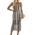 thumbnail image 2 of Women'S Summer Colorful Striped Tube Top Dress Set Two Piece Suit Grey M, 2 of 9