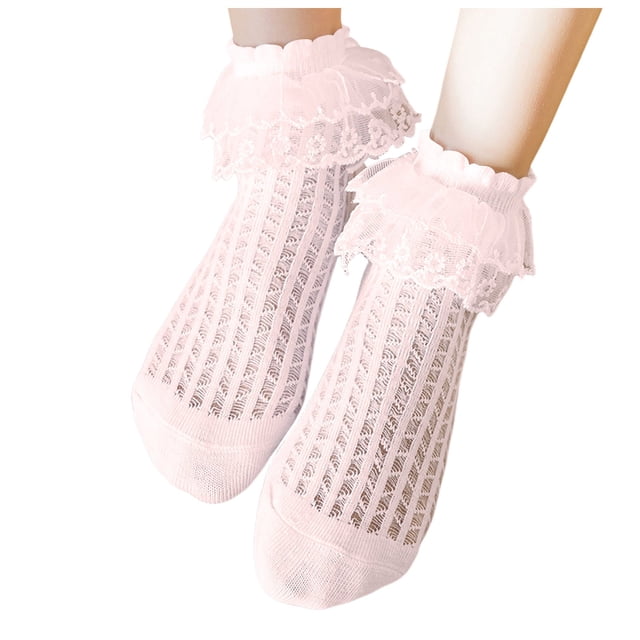 Zanarzt Toddler Ruffle Ankle Socks Children's Socks Spring and Fall Lace Lace Girls Socks Dance Breathable Student Short Socks Children's Socks Pink,7-9 Years