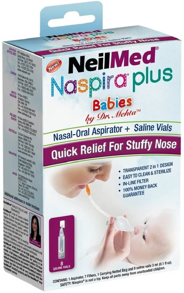 NeilMed Naspira Plus Babies NasalOral Aspirator & Saline Vials, Relief for Stuffy Nose