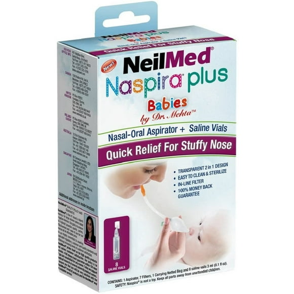 NeilMed Naspira Plus Babies Nasal-Oral Aspirator & Saline Vials, Relief for Stuffy Nose