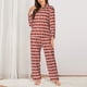 thumbnail image 2 of Fotbe Red and Brown Squares Conjunto de Pijama de Manga Larga para Mujer con Estampado, Ropa de Dormir de 2 Piezas, Conjunto de Casa Suave y Cómodo con Bolsillos-Small, 2 of 7