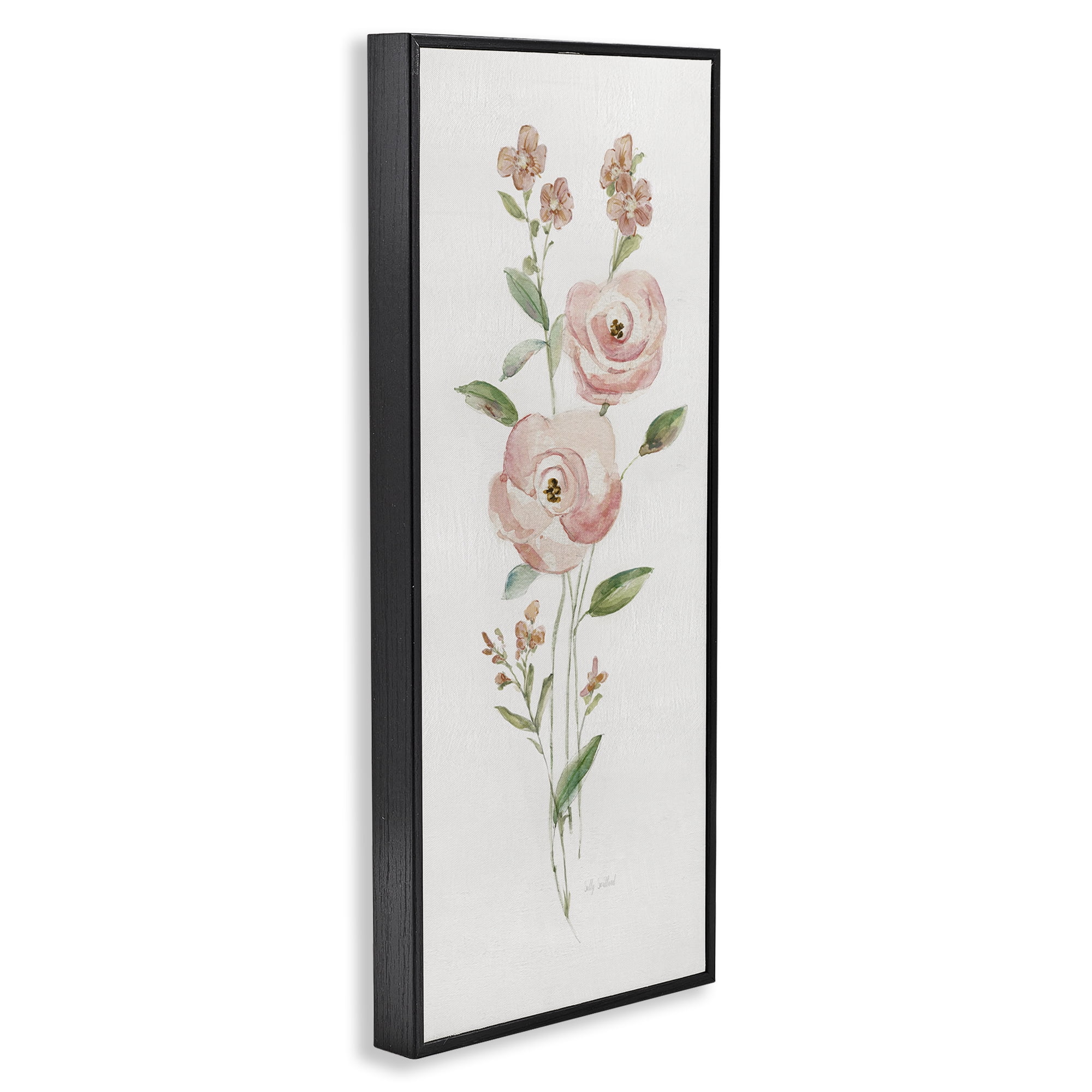Stupell Industries Soft Rose Sprigs Botanical & Floral Painting Black Framed Art Print Wall Art, 13 x 30