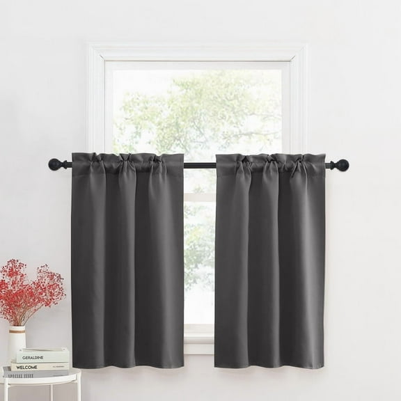 NICETOWN Short Blackout Curtains for Kitchen, Thermal Insulated Small Curtain Window Treatment for Living Room, Grey, 29"x36", 2 Panels
