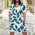 thumbnail image 2 of Teal Leaves White Background Pattern Women's Summer Short Sleeve Casual Dresses Party Dress, 2 of 5