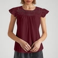thumbnail image 2 of MIXUE Womens Summer Tops Summer Solid Color Fashion Round Neck Hollow Out Fly Sleeve Pullover Tee Shirts Activewear,Red,XXL, 2 of 4