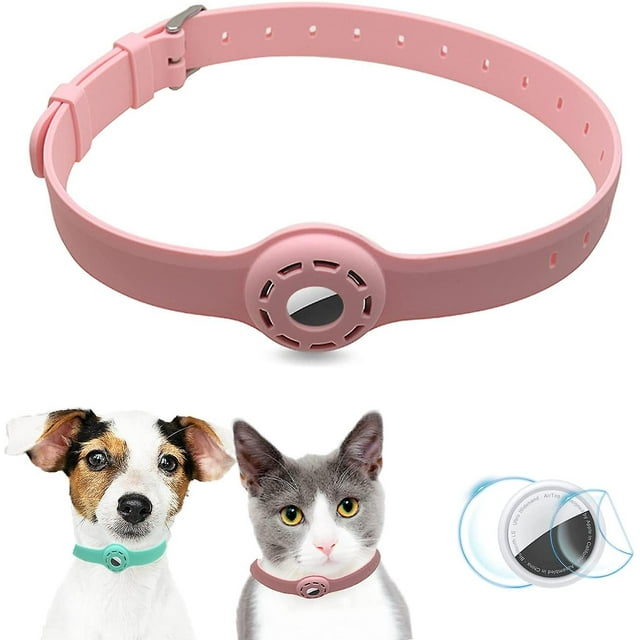 Soporte para collar Airtag para perros, collar Airtag para gatos con 1 protector de pantalla HD, collares de silicona suave para gatos de 9 a 19,5 pulgadas, perros pequeños y cachorros, compatible con