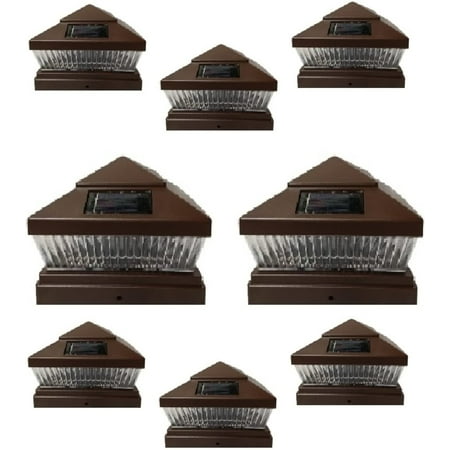 

8 Pack Solar 6X6 Fence Post Cap Light with FIVE LED Bulbs BROWN Garden Square Shape Cap Light
