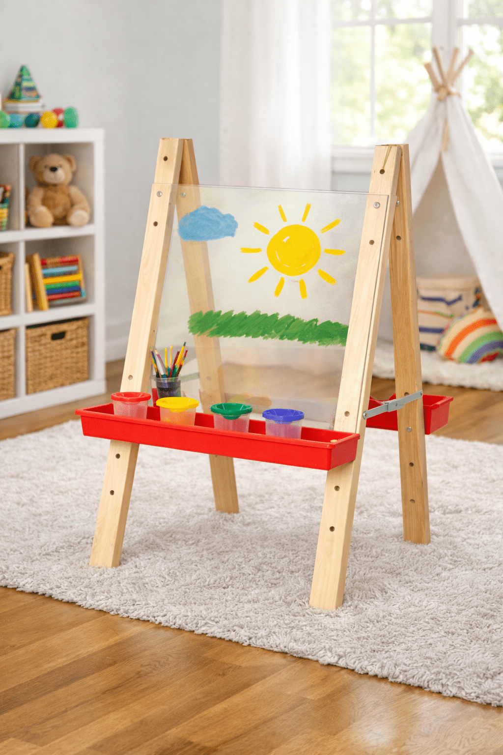 Wood Designs Double Acrylic Easel Flip Chart with 8 Paint Cups