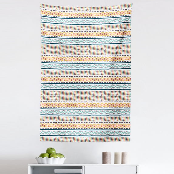 Abstract Tapestry, Doodle Style Colorful Shapes Herringbone Zigzag Lines Triangles and Stripes Design, Fabric Wall Hanging Decor for Bedroom Living Room Dorm, 5 Sizes, Multicolor, by Ambesonne