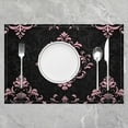 thumbnail image 2 of Manfei Bohemian Damask Placemats Set of 4, Black Pink Table Mats for Dining Table Set of 4, Victorian Flower Table Place Mats for in Door Dining, Stylish Dining Room Decoration, 2 of 4