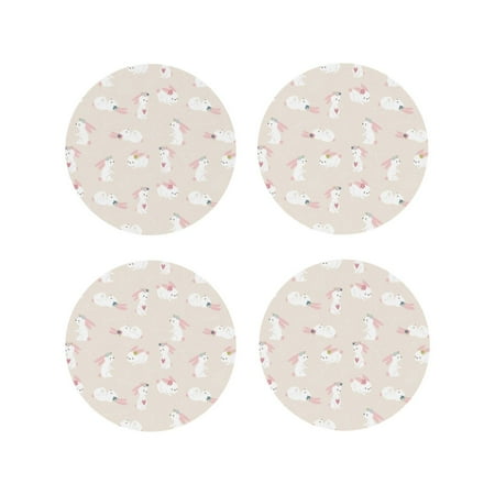 

Junzan Beautiful Rabbit Print Coasters for Drinks - Leather Coasters Set of 4 for Coffee Table for Housewarming/Kitchen/Bar/Decor-Round Shape