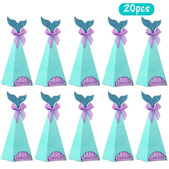 Dsseng 20 Pcs Mermaid Gift Boxes, Gift Wedding Party Candy Sweet Treat Bags for Kids Mermaid Birthday Party Supplies Decorations Baby Shower Supplies