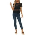 thumbnail image 2 of INSPIRAR CHIC Blusa de Encaje Floral con Corte Escallopado de Manga Corta Semi Transparente L Negra, 2 of 6