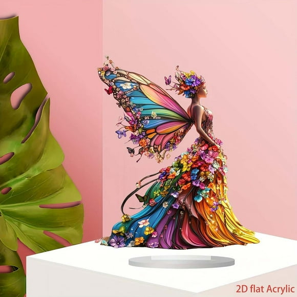 TIMIFIS Color Butterfly Fairy, Color with with Base 2D Acrylic Inspirational Desktop Ornaments Home Decor