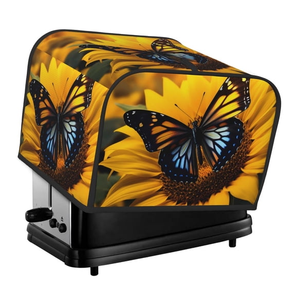 Xecao Butterfly On Sunflower Print 4 Slice Toaster Cover with Pockets, Small Appliance Cover, Dust and Fingerprint Protection, Machine Washable