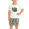 thumbnail image 2 of SGFCWSX Boys 2 Piece Outfits Summer Print Short Sleeve T Shirt Striped Elastic Waist Shorts Casual Set for Kids Green Size 10, 2 of 7