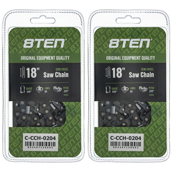 8TEN Semi Chisel Chainsaw Chain 18 inch .058 .325 64DL 2 Pack 810-CCC2426H