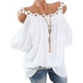 thumbnail image 1 of DYMADE Women Cold Shoulder Lace Short Sleeve Soild Color Tunic Top, 1 of 2