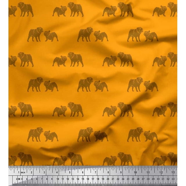 Soimoi Poly Georgette Fabric Bull Dog Print Fabric by The Yard 42 Inch Wide
