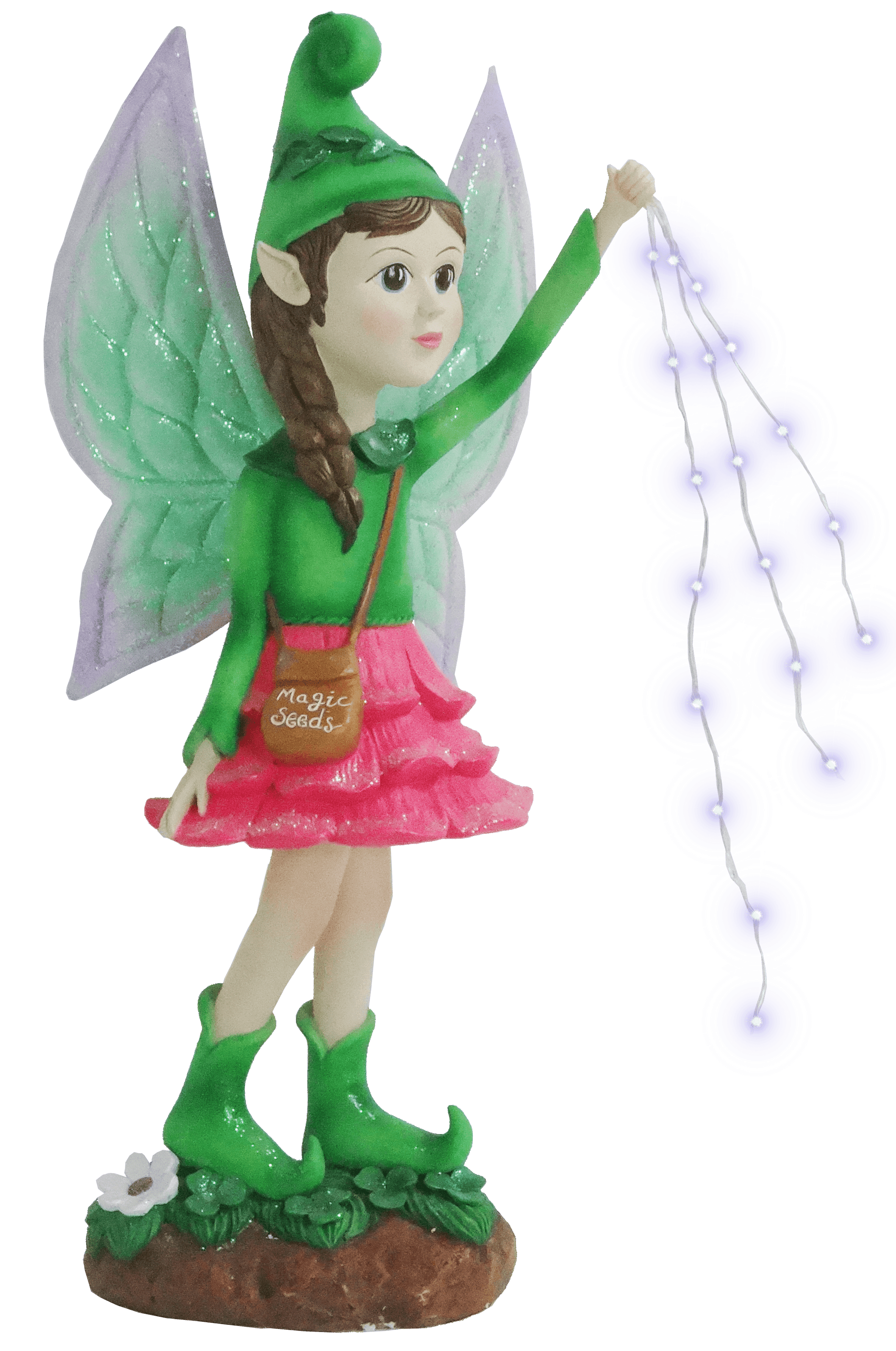 Alpine Solar Fairy Statue w/ White LED Light Strings and On/Off Switch