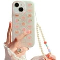 thumbnail image 1 of Funda compatible con iPhone 14, diseño de oso de amor con corazón, color melocotón, con cordón de cuentas para mujeres y niñas, carcasa protectora completa de TPU suave con diseño de concha para, 1 of 8