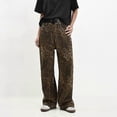 thumbnail image 2 of Tan Leopard Jeans Women Denim Pants Female Oversize Wide Leg Trousers, 2 of 5
