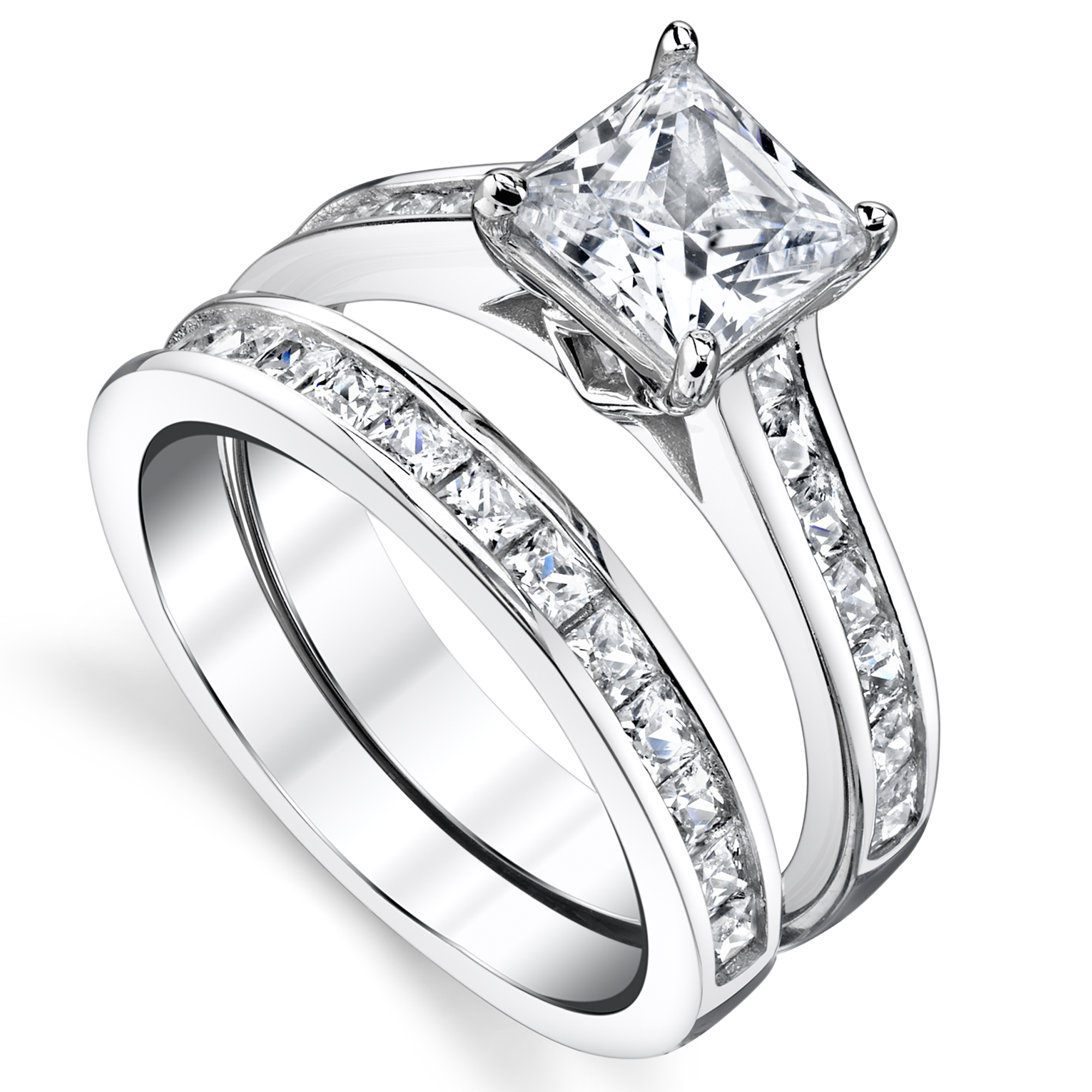 Metal Masters Womens 1.5 Carats Sterling Silver Bridal-Set Engagement Wedding Ring Cubic Zirconia 8MM - image 2 of 7
