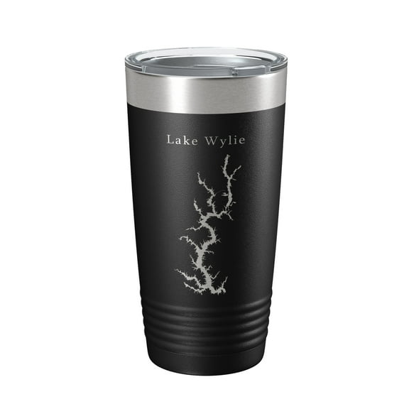 Lake Wylie Map Tumbler Travel Mug Insulated Laser Engraved Coffee Cup Charlotte North South Carolina 20 oz Black