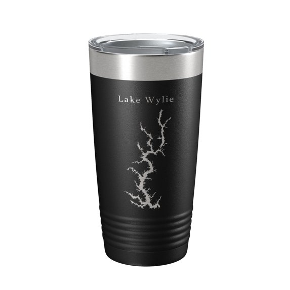 Lake Wylie Map Tumbler Travel Mug Insulated Laser Engraved Coffee Cup Charlotte North South Carolina 20 oz Black