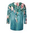 thumbnail image 5 of SOOMLON 3/4 Length Sleeve Womens Tops Petite Tunic Cotton Tops Dressy Casual Crewneck Shirts Cute Floral Graphic T Shirts 2025 Trendy Spring Summer Ladies Tops Loose Fit Outfits Pullover Blue XL, 5 of 5