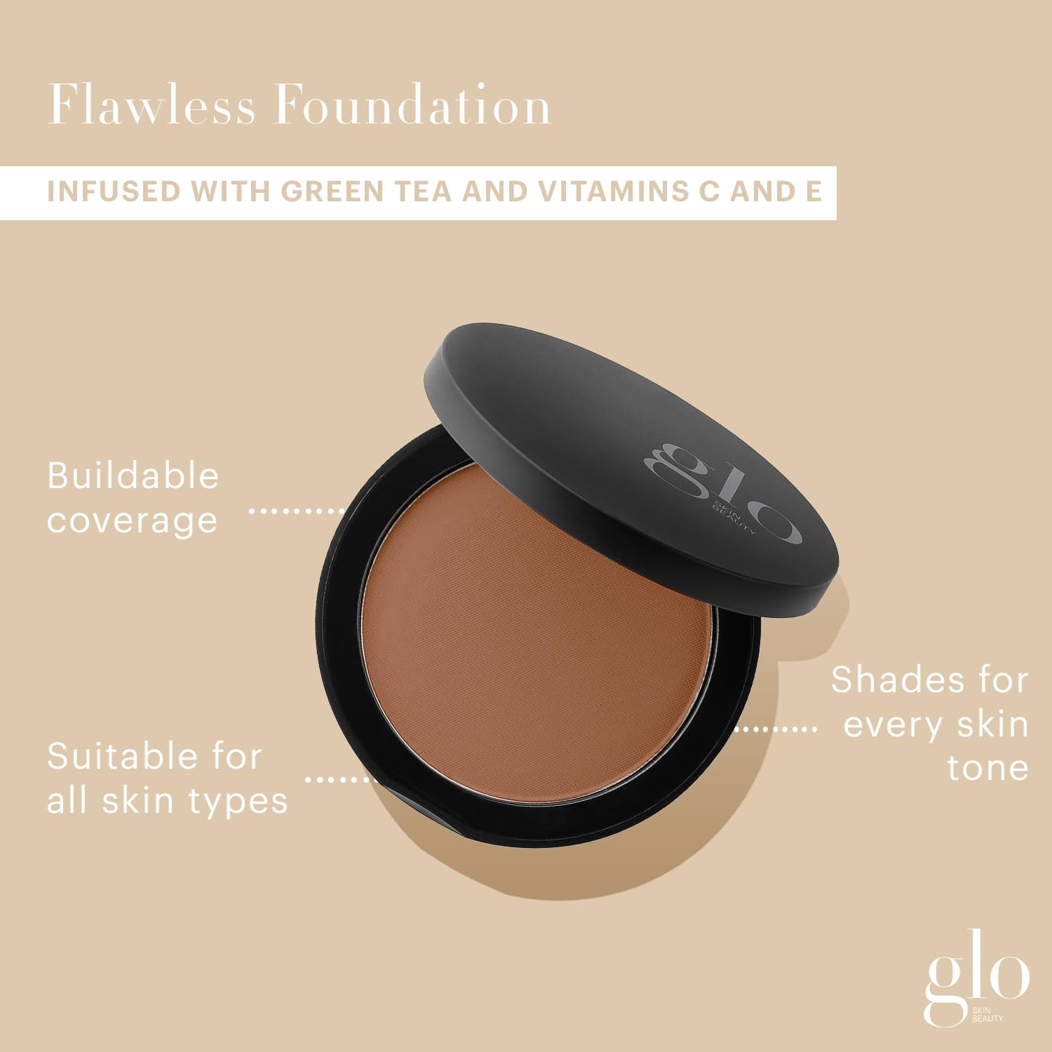 Glo Skin Beauty Pressed Base Powder Foundation Makeup (Cocoa Light) - Flawless Coverage for a Radiant Natural, Second-Skin Finish