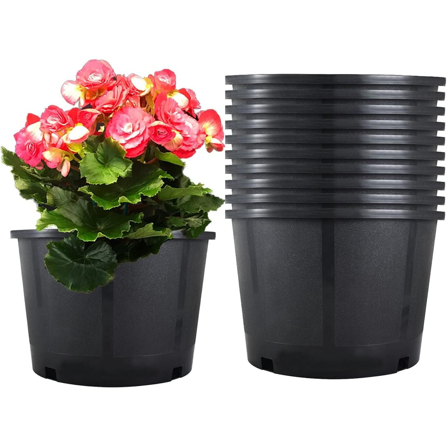 Bilot 10-Pack 5 Gallon Squat Round Premium Nursery Pot Plant Flower Seedling Container Garden Planter Pots for Indoor Outdoor Plants Flower Vegetables Black (5 Gallon Squat)