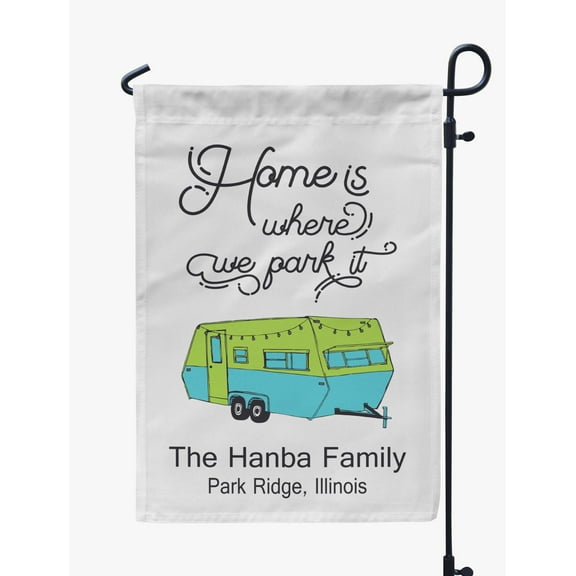 Printtoo White Home Is Where We Park It Big Travel Trailer 12.5x18 Inches Double SidedFlagsDouble Sided CampFlagCampsiteFlagPersonalized Camping Flags