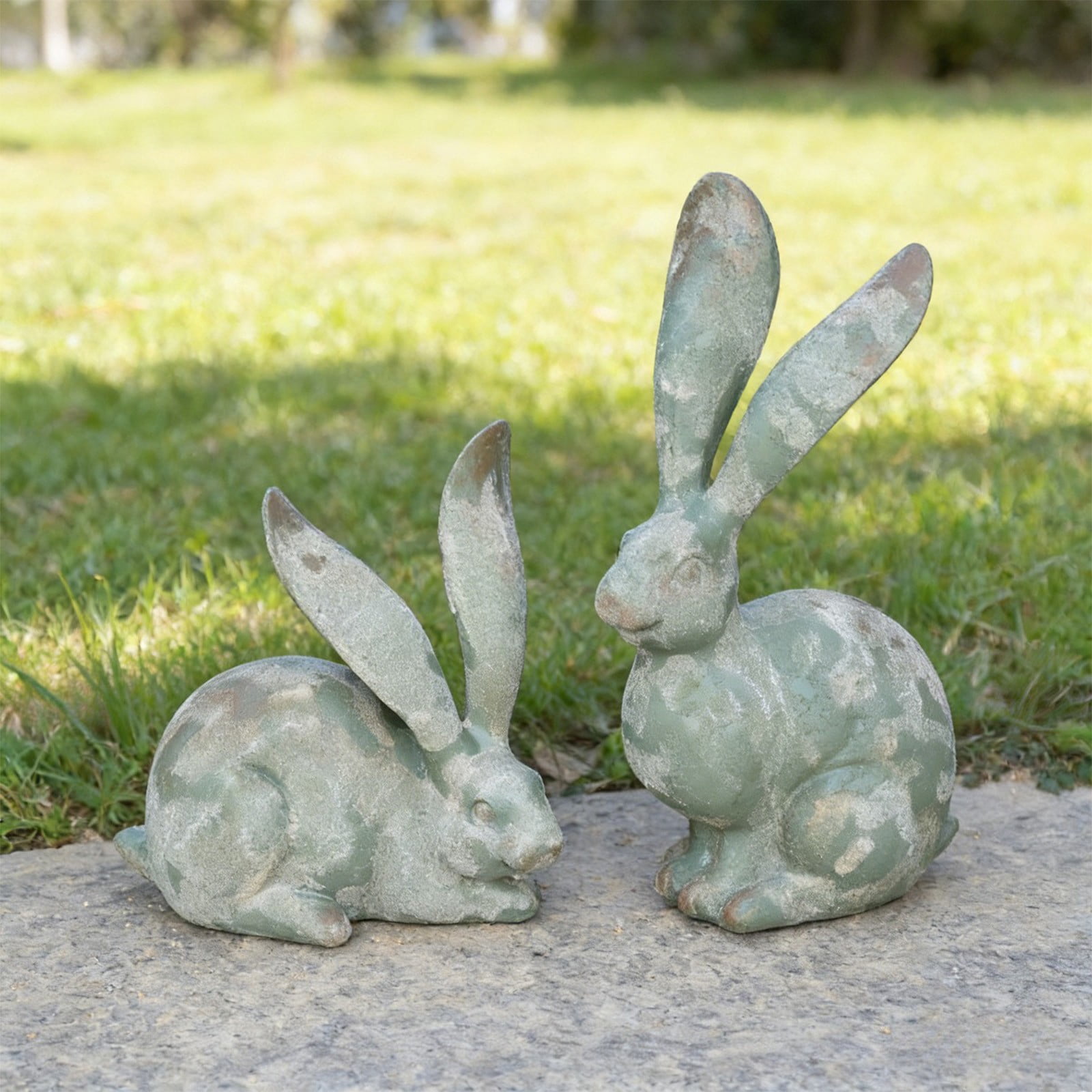 Yrmaups Easter Bunny Statues, 2 Pack Outdoor Resin Rabbit Ornaments, Garden Statues, Yard Art Decor, Spring Lawn Decor, Weatherproof Bunny Sculpture