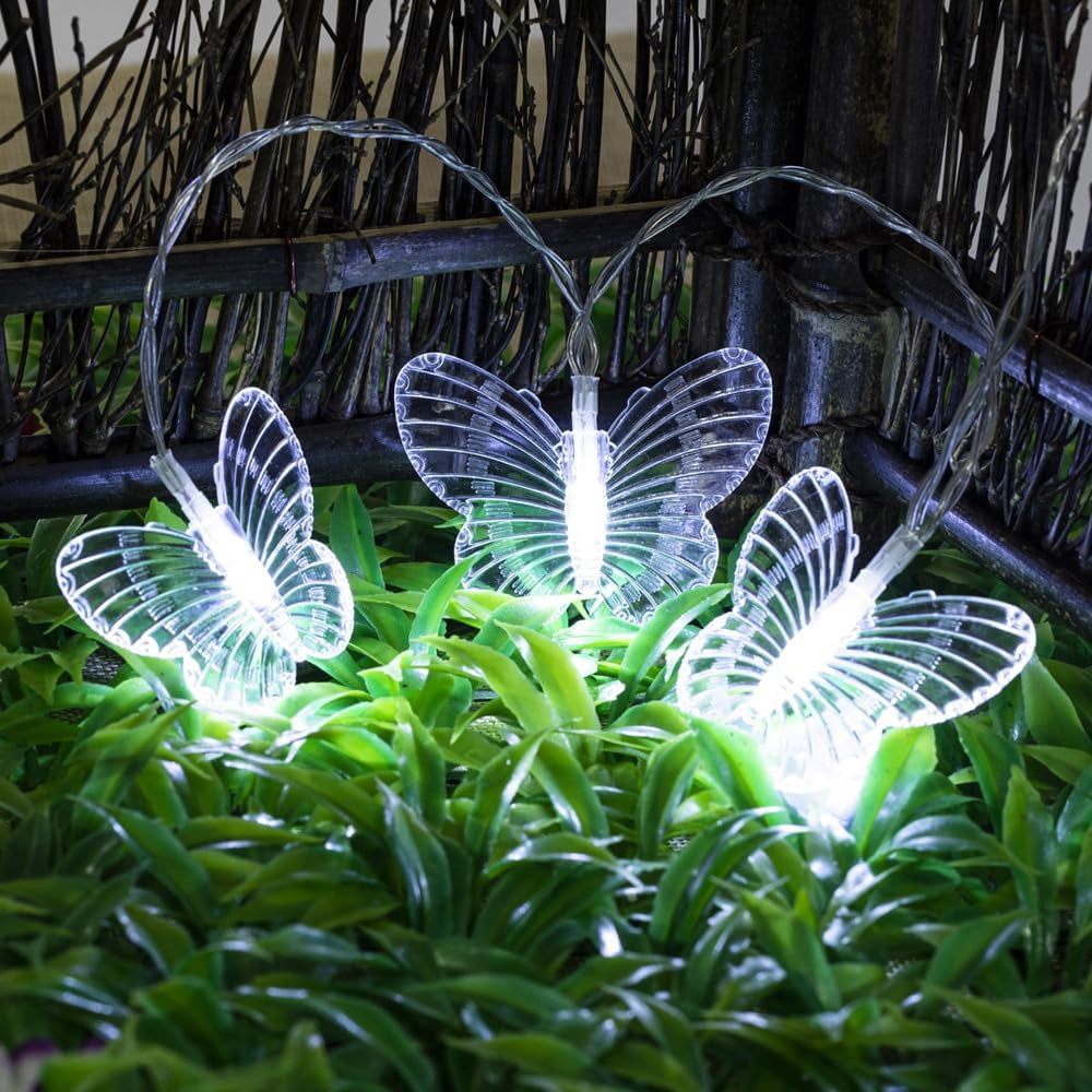 Huiyi LEDButterfly String Lights, 11m 60LED Outdoor Solar Powered String Light 8Mode Indoor for Lighting for Lawn Patio Wedding Party Decor