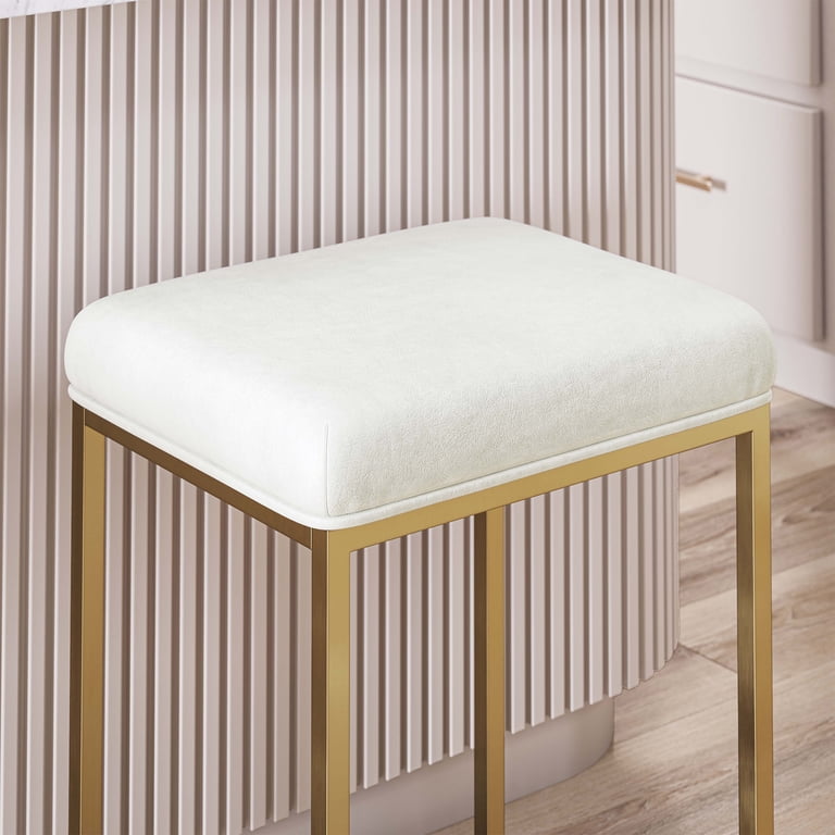 Take Me Home Furniture Polly Counter Stools - Set Of 4 White PU Leather With Gold Base, 26" Height