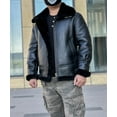 thumbnail image 2 of Men's Winter Coat Genuine Leather Real Natural Sheepskin Shearling Pilot Jacket for Male Thick Wool Liner Black Oversized,Black,58, 2 of 6