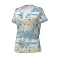thumbnail image 2 of Goofa Animals Travel World Map Pattern Womens Deep V Neck Low Cut Tops Casual Summer Short Sleeve Ribbed Knit T-Shirts-Large, 2 of 5