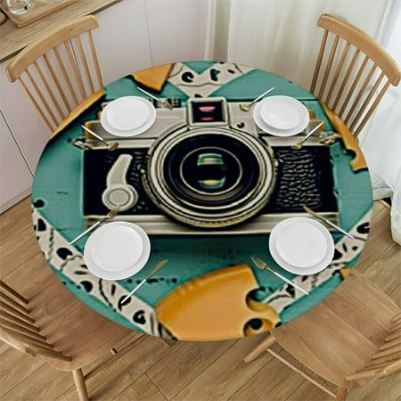 

HAOXIT Fitted Round Photo Digital Table Cover Elastic Edged Table Cloth Fits Round Tables 54-58