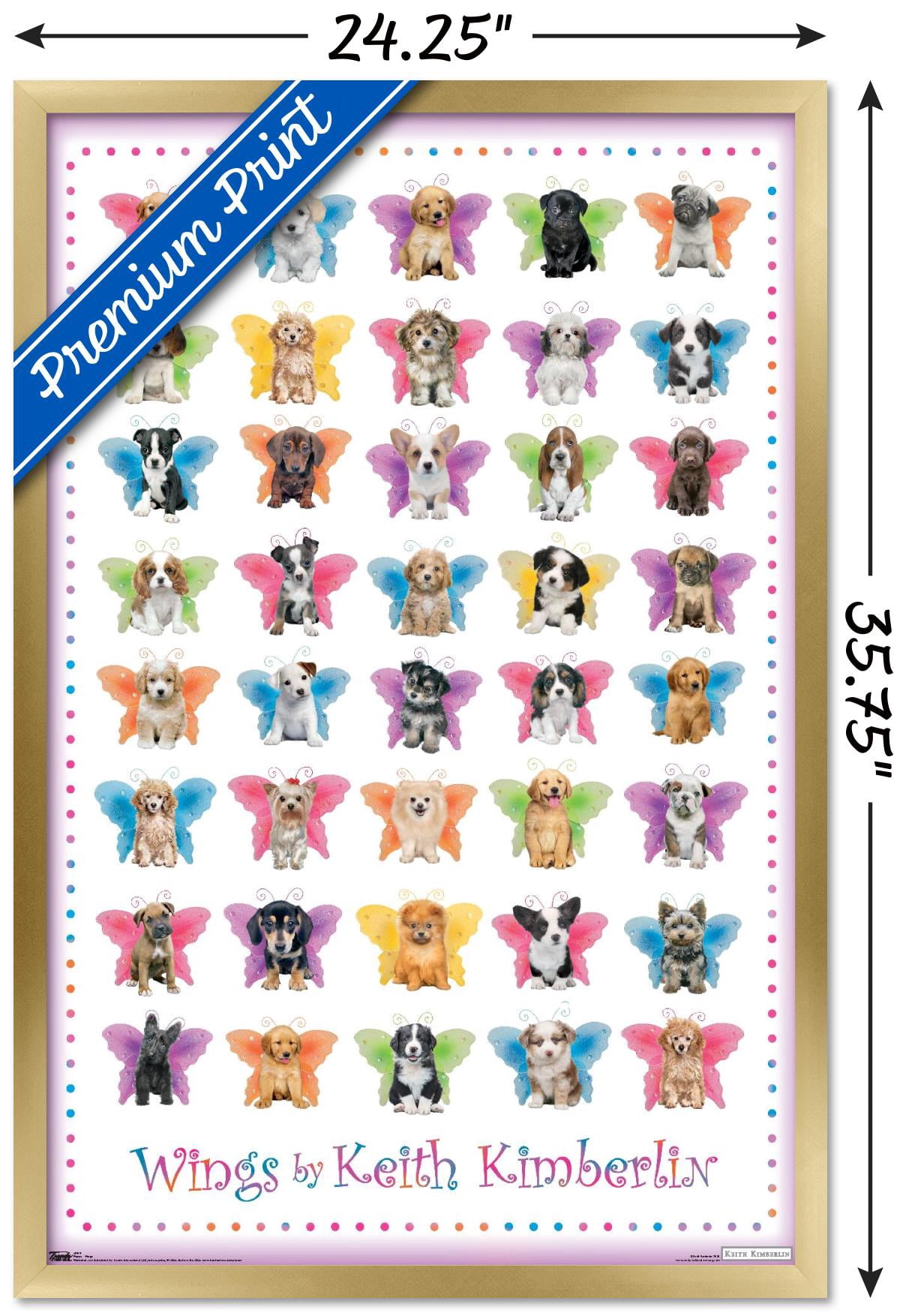 Keith Kimberlin - Puppies with Butterfly Wings Wall Poster, 22.375" x 34", Framed