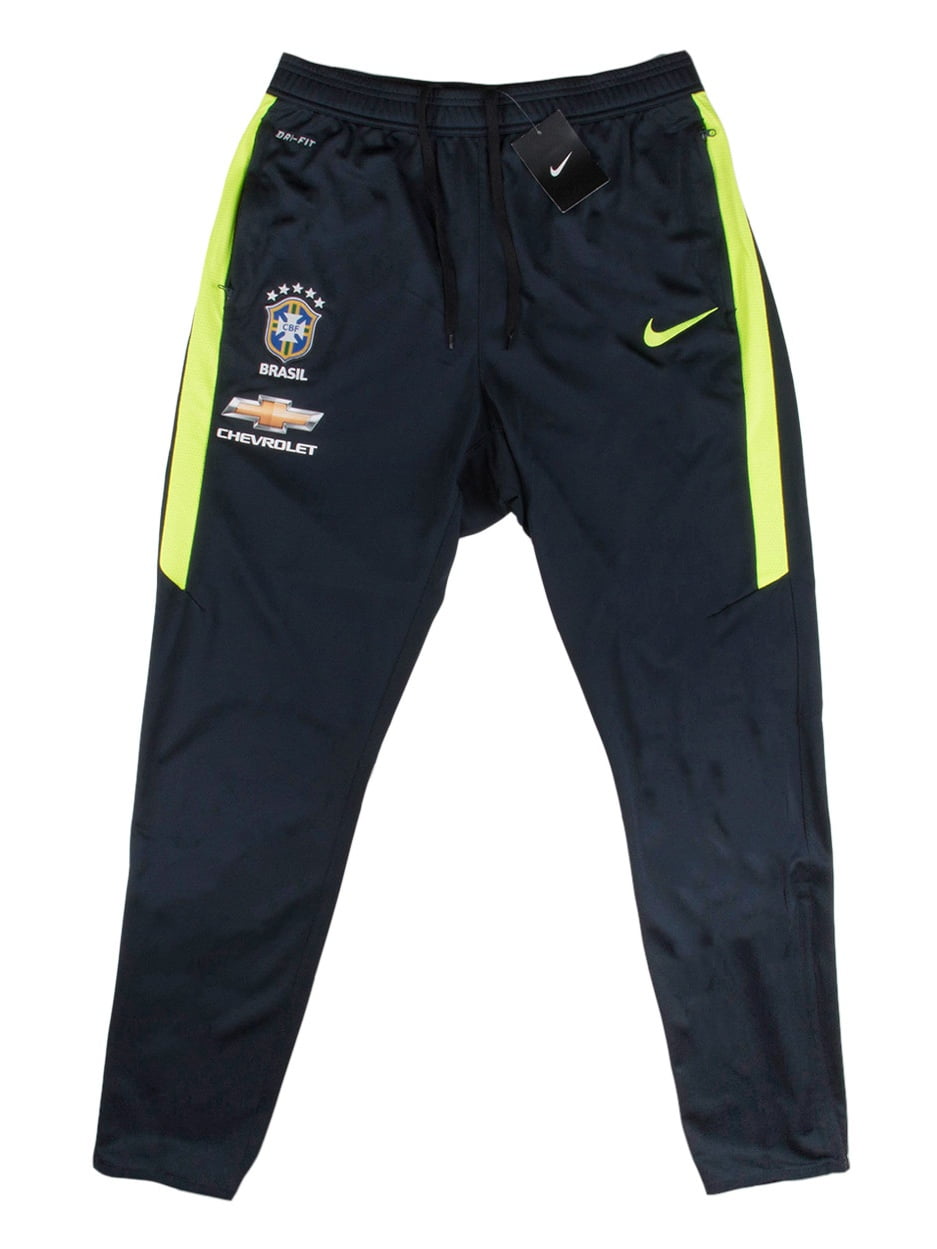 Nike Mens Brazil Soccer Team Training Pants Dri-Fit Navy/Lime Green 