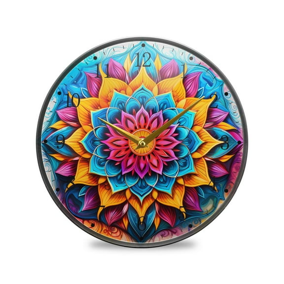 Bohomia Boho Colorful Pattern Acrylic Wall Clocks Quiet Round Clock Battery Operated Non-Ticking Clock for Bedroom Kitchen Office Decorative 11.9 Inch