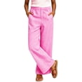 thumbnail image 4 of Oksale Plaid Pants for Women Petite Loose Wide Leg Pants with Pockets Casual Elastic Waist Gingham Pants 2026 Hot Pink M, 4 of 8